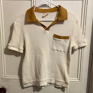 Dandy Del Mar Cannes Waffle Knit Polo Shirt in Vintage Ivory